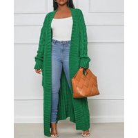 Cardigan for Women Spring Autumn Fashion Pocket Design Open Front Cable Knit Casual Plain Long Sleeve Daily Longline Cardigan