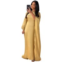 Autumn Fashion Muslim Women Dress Elegant Solid Chiffon Cloak Satin Dress Dubai Abaya Women