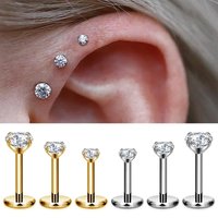 2/4PC Labret Tragus Stud Earrings 16G Surgical Stainless Steel CZ Crystal Monroe Helix Cartialge Conch Medusa Lip Body Piercing