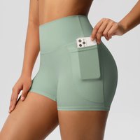 AliExpress Hamidou Women's Solid Color Nylon Yoga Tightening Tummy Lifting Shorts Outdoor Cycling Running With Pockets Sports Shorts Gym Pilates
