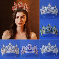Luxury High Royal Queen Wedding Crown for Women Large Multiplecolor Crystal Banquet Tiara Party Costume Hair Jewelry Accessories