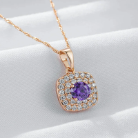 Wbmqda Luxury Purple Pendant And Necklace For Women 585 Rose Gold Color Full Stones Setting Shiny Wedding Party Fine Jewelry