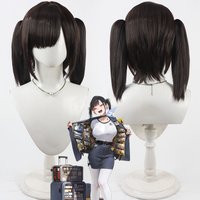Coolwig Synthetic Hair Sora Cosplay Wigs Game Nikke The Goddess of Victory Sora 45cm Long Dark Brown Ponytail Wig Heat Resistant