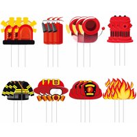 Fireman Cupcake Toppers Fire Department Cake Topper Decoration Fireman Cupcake Picks for FireTruck Theme Birthday Supplies Decor