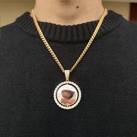 Custom Rotating Double Sides Photo Medallions Pendant Necklace Iced out Circle Photo Chain Pendant Couple Valentine's Day gift