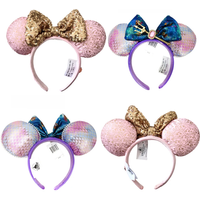 2024 Disney Princess Minnie Mouse Ear Headband For Women Disneyland Mickey Adult/Child Plush Sequin Cosplay Girls Accessories