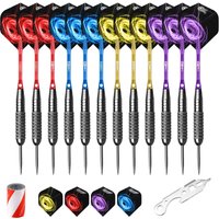 CyeeLife 22/28g Steel tip darts Professional 12 Packs,12 Aluminium Shafts 4 Colors+Tool+Sharpener+12 Flights+Gift packaging