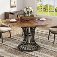 Round Dining Table 120 cm for 4-6 People Axis - Brown Wooden Table with Metal Legs