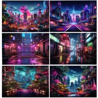 City Night Street View Photographic Modern Neon Backdrops Sci-fi Future Scene Art portrait Backgrounds Wall Decor Studio Photo