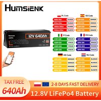 Humsienk 12V 640Ah Akumulator Litowy LiFePO4 Bluetooth, 250A BMS, 15000+ Cykli, Akumulator LiFePO4 600Ah+, IP65 i Ochrona Przed Niskimi Temperaturami, Maks. Wydajność 8192 Wh, idealna do systemów