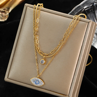 EILIECK 316L Stainless Steel Sky Blue Eyes Zircon Crystal Pendant Necklace For Women Trend Fashion Waterproof Neck Jewelry Gifts