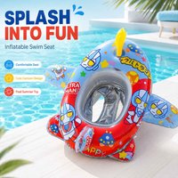 Inflatable Cartoon Swim Seat Airplane Pool Float Ring with Steering Wheel Water Gun PVC Kids Water Ride-on Float Toy Summer Pool