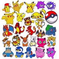MINISO Pokemon Stuffed Plush Toys Kawaii Pikachu Raichu Jenny Turtle Icon Embroidery Applique DIY Iron on Patch For Clothing