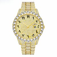 MISSFOX Men Quartz Wristwatches Unique Arabic Numerals Male Watch New Round Stainless Steel Waterproof Diamond Wristwatch Gifts