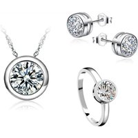 Real 925 Sterling Silver Bridal Jewelry Sets Fashion Jewelry CZ Cubic Zirconia Bezel Setting Women Girls Engagement Anniversary