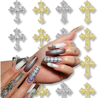 50 vintage cross nail trim, alloy, y2k metal style DIY nail styling trim, punk wind nail flash metal drill fake nail accessories