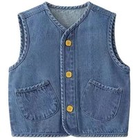 Boys Girls Denim Vest Spring Autumn V-Neck Letters Print Sleeveless Jean Waistcoat Children Casual Jacket Outerwear