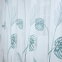 Blue Plantain Leaf Embroidery Tulle Curtains for Living Room Bedroom Kitchen Window Treatments Sheer for Children's Bedroom Kids
