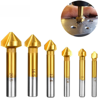 6.3-20.5MM 6pcs Titanium Round Shank 3 Flute 90 Degree HSS Chamfer Chamfering Cutter End Mill Tool Countersink Drill Bit Set