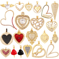 Acred Sacred Red Heart Charm Mexico Victorian Love Zircon Pendant,Christian 18K Real Gold Plated for Jewelry Making Supplies L26