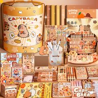 Capybara Stationery Set Cute Cuddle Bucket Portable for School Student Kids Gift Birthday Christmas Creative Art Desk Tool