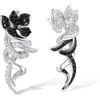 SANTUZZA Authentic 925 Sterling Silver Dangling Earrings For Women Sparkling White Black Flower Party Gift Elegant Fine Jewelry