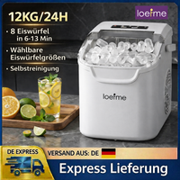 LOEFME Portable Ice Maker 12kg/24h 8 Ice Cubes in 6-13 Min Self Cleaning LED Portable Ice Machine with Adjustable Ice Size 0.8L Water Tank
