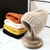 AliExpress NONE Chic Women's Knit Beanie - Breathable, Stretchy Acrylic Fiber, Ear-Warming Winter Hat with Long Label Design