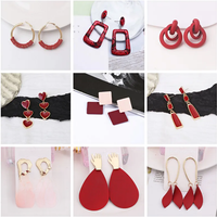 New Wine Red Geometric Hanging Earrings for Women Metal Pendants Dangle Earrings Red Color Exaggerated Drop Earrings aretes