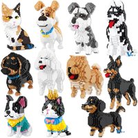 Kawaii Pet Building Blocks Doberman Shiba Inu Poodle Mike Dog Mini Bricks Cat Figure Husky Schnauzer Model Toys For Kids Gift