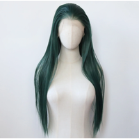 Dark Green Synthetic Lace Front Wig Long Straight Lace Front Synthetic Wig Pre Plucked Heat Resistant Hair Daily Wear Cosplay