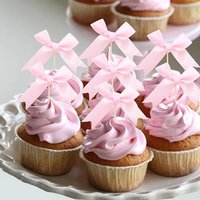 10pcs Pink Bow Cupcake Toppers Pink Bow Cake Topper Birthday Decorations Coquette Themed Party Decor Bachelorette Cake Toppers