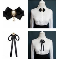 Imitation Pearl Ribbon Brooches Pin Bow Tie Vintage Pre-Tied Collar Jewelry Bowknot Shirt Necktie Clip for Women Girls