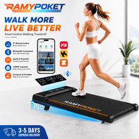 RAMYPOKET Bieżnia nachyleniem 9% cichy silnik sterowanie APP potrójny wyświetlacz prędkość walking pad do domu i biura
