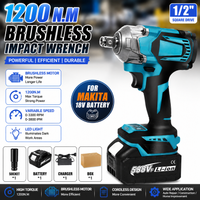 1200N.M Brushless Cordless Impact Wrench 1/2" Drive for Makita 18V Battery, High Torque Electric Power Wrench with LED Light, Rechargeable Impact Gun for Car Tire Removal, Auto Repair, Construction,