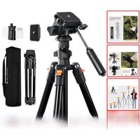 K&F CONCEPT 196cm Camera Tripod 3-Way Head Aluminum Lightweight Video Tripod for DSLR & Smartphone Cell Phone Holder O234A5+BV01