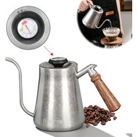 CF WISDOM Vintage Classic Silver Stainless Steel 600ML Coffee Hand Brewing Pot Temperature Display Water Bottle Coffee Utensils