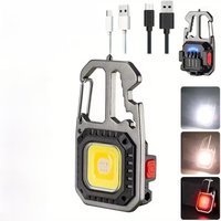 LED Keychain Flashlight Multifunctional COB Work Lamp Rechargeable Waterproof Torch Hammer For Camping Hiking Running Fishing