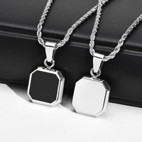 Initials Necklaces for Men Women,A-Z 26 Letters Black Square Stainless Steel Pendant Collar,45-60CM Twisted Rope Chain Gifts