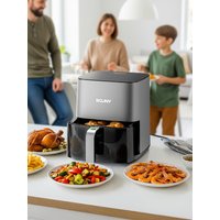5-Liter-Luftfritteuse-Ofen, 1450 W ölfreier Touchscreen-Kocher mit sichtbarem Fenster, spülmaschinenfester Korb mit antihaftbeschichtetem Korb, 8 One-Touch-Voreinstellungen