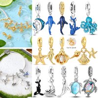 New 925 Sterling Silver Charms Beads Pendant Glowing Whale Shark Sea Turtle Seashell Charm Fit Bracelet Women's DIY Jewelry Gift