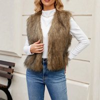 Women Open Front Jackets Vest Solid Outwear Gilet Streetwear Fashion Solid Color Sleeveless Faux Fur Vest