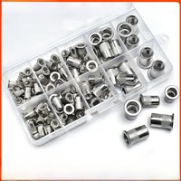 304 Stainless Steel Flat Rivet Nut Kit M3 M4 M5 M6 M8 Carbon Steel Aluminum Metric Thread Metal Panel Clamp Lock Rivnut Inserts