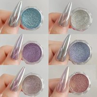 1Box Aurora Magic Mirror Nails Glitter Powder 0.8g With 1Sponge Stick Chrome Pigment Dust Polarized Eye Shadow Moonlight Powder