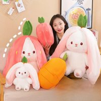 25CM Cute Transform Strawberry Rabbit Doll Plush Toy Carrot Rabbit Small Fruit Doll Bunny Birthday Gift for Girls Kids Boys