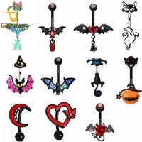 Halloween Series Belly Button Ring For Women Girls Personalized Gothic Bat Pumpkin Heart Body Piercing Navel Jewelry Funny Gifts