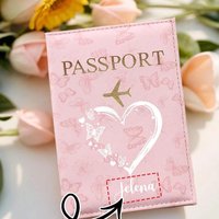 1pc Custom Letter Name Passport Holder, Butterfly Love Pattern Travel Document Organizer Card Case, Unisex Passport Wallet
