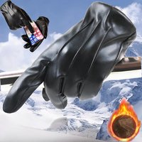 AliExpress NONE Winter PU Leather Gloves Touchscreen Padded Warm Skiing Men Windproof Cycling Full Finger Driving Motorcycle Non-Slip Gloves