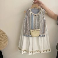Girls' suspender dress summer new children's embroidered vest summer dress skirt pants bag three piece set