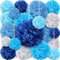 20 Pcs Blue Tissue Paper Pom Poms Party Decorations for DIY Craft, Weddings & Celebrations - Uncharged, Suitable